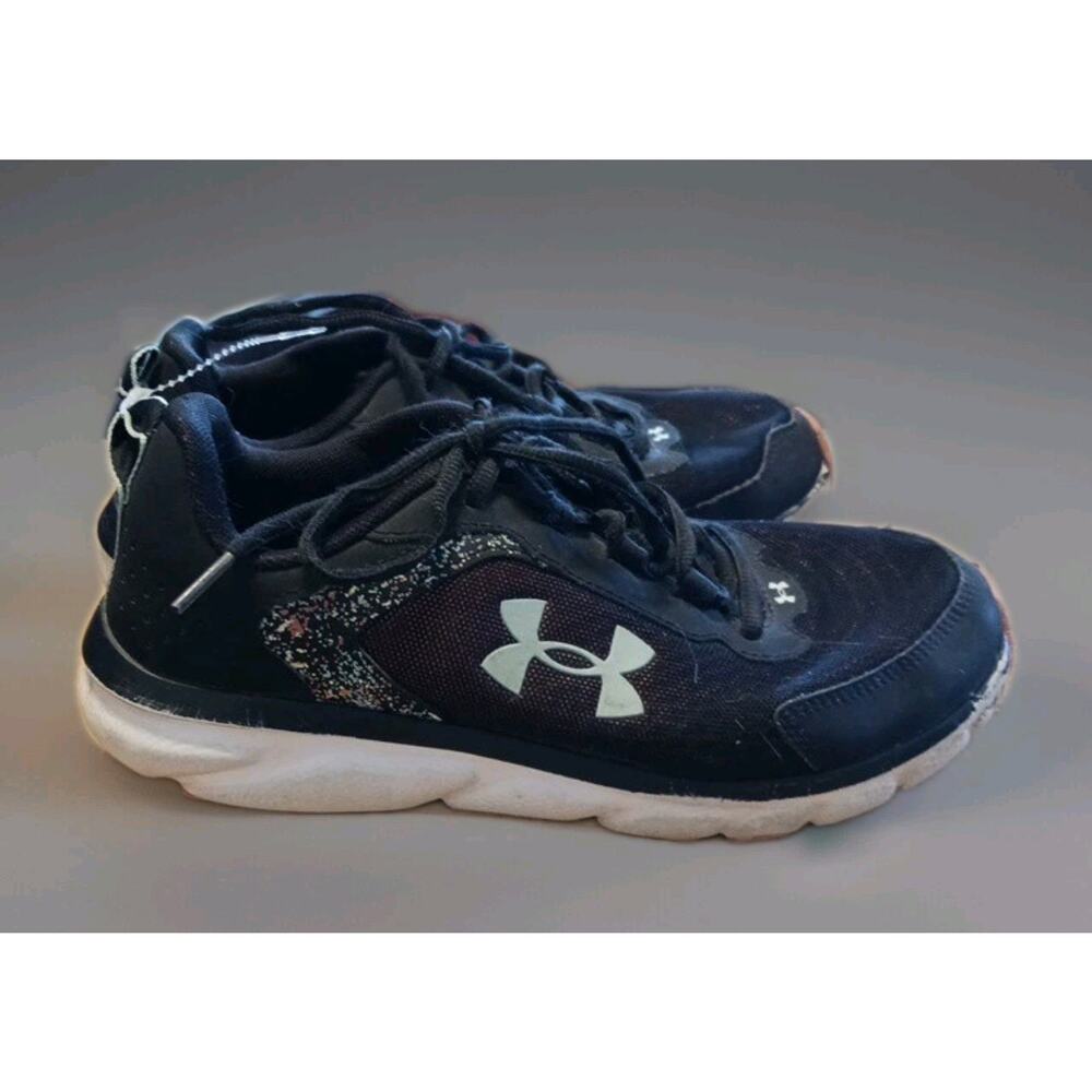 Under Armour Assert Paint Splatter black tile blue shoes youth size 7Y